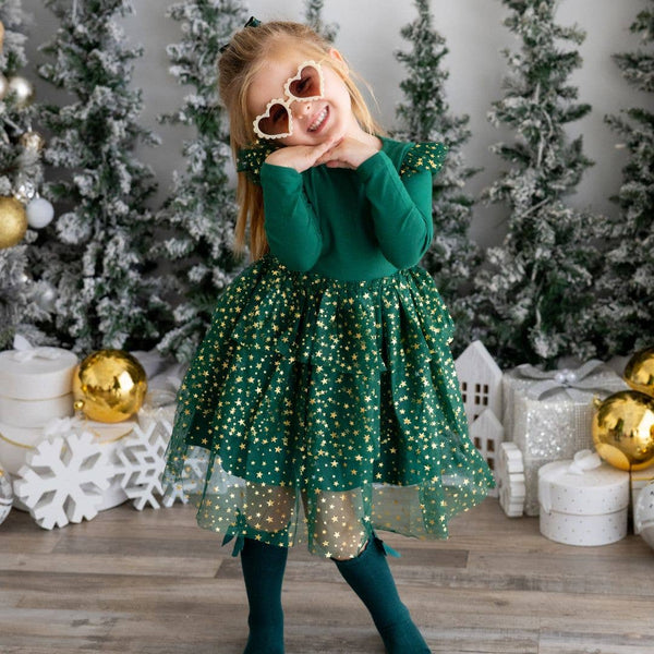 Emerald Green Shimmer Christmas Long Sleeve Tutu Dress