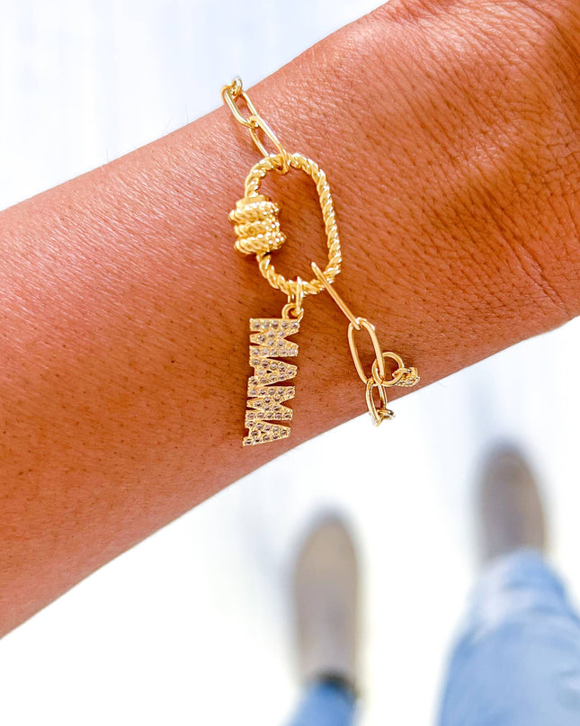 18K Gold Filled Mama Pave' Charm Bracelet