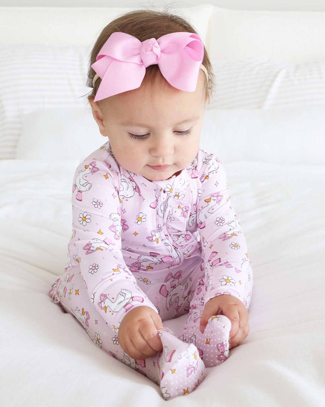 Silly Goose Ruffle Zipper Footie | Pink