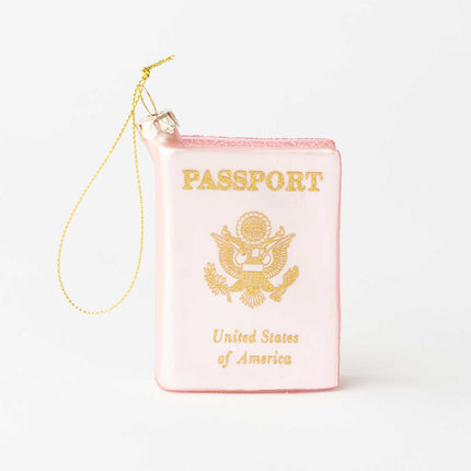 Pink Passport Glass Christmas Ornament