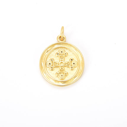 Gold Filled Round Cross Medallion Charm Pendant, CP752