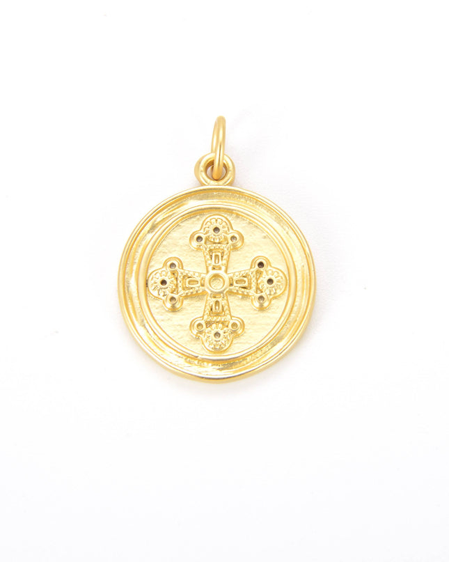 Gold Filled Round Cross Medallion Charm Pendant, CP752