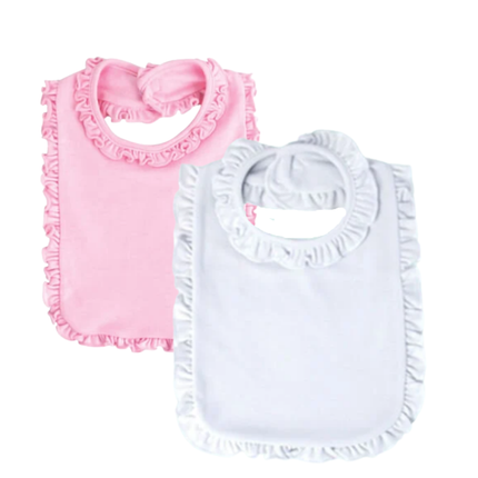 Baby Girl  2-PLY Blank Bib w/ Ruffle Trim 6-PACK Embroidery