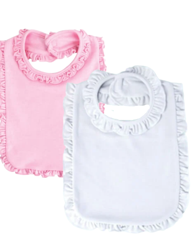 Baby Girl  2-PLY Blank Bib w/ Ruffle Trim 6-PACK Embroidery