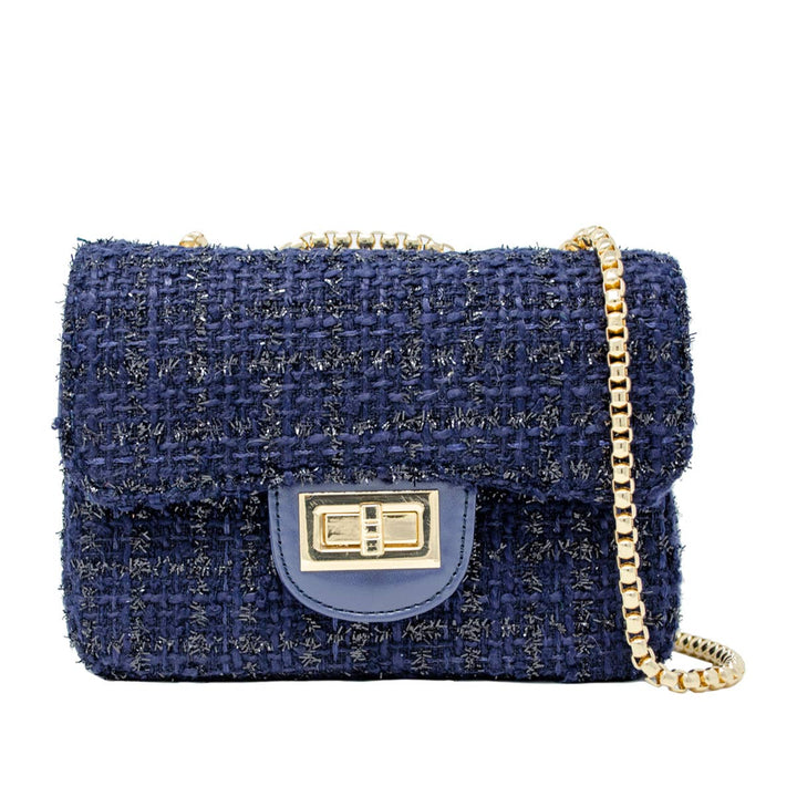 Classic Large Tweed Handbag-Navy