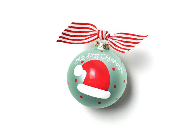 Blue My First Christmas Hat Glass Ornament