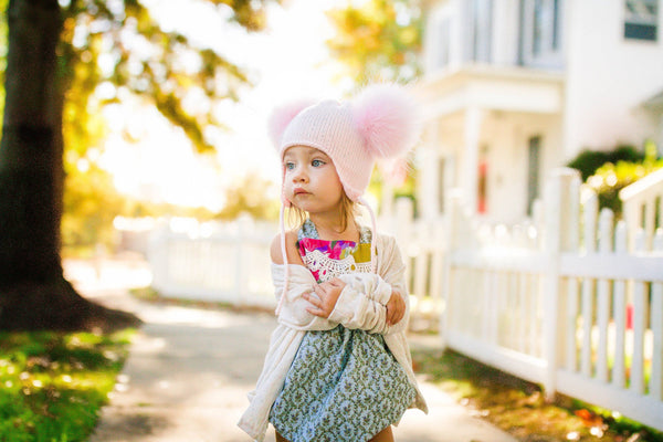 Pink Crystal Double Pom Hat