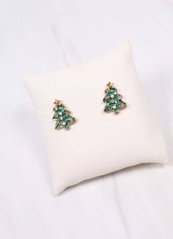 Frost Embellished Tree Stud Earring GREEN