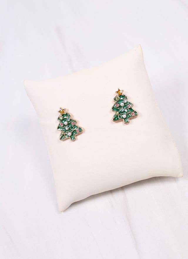 Frost Embellished Tree Stud Earring GREEN