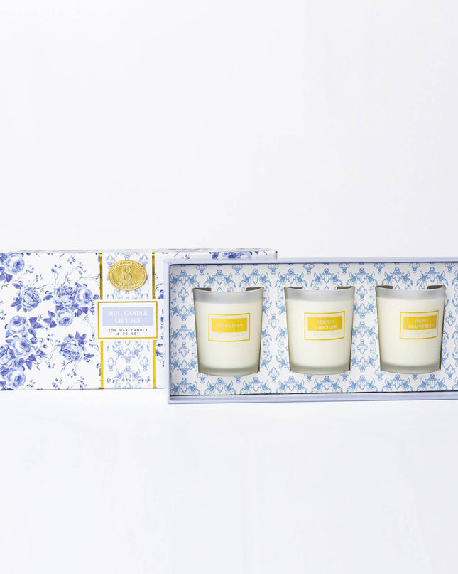 Blue Floral 3 Piece Assorted Candle Boxed Set
