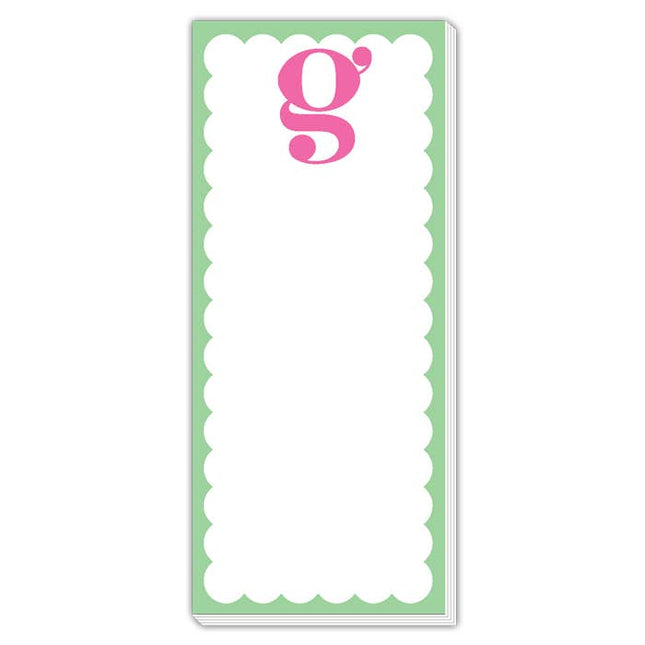 Scallop Monogram Pink And Green G Skinny Notepad