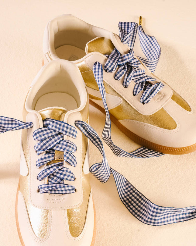 Step It Up Shoelaces-Gingham Navy