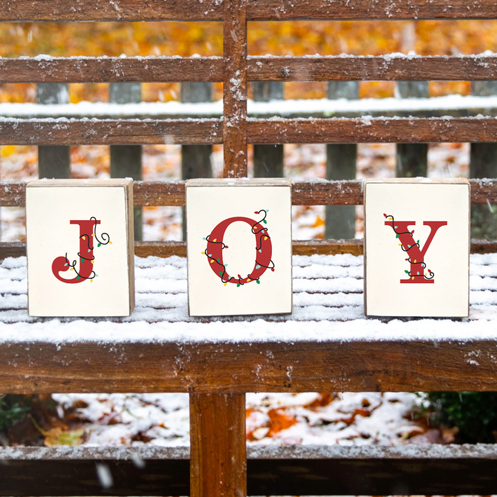 Christmas Lights Joy Decorative Wooden Block Bundle