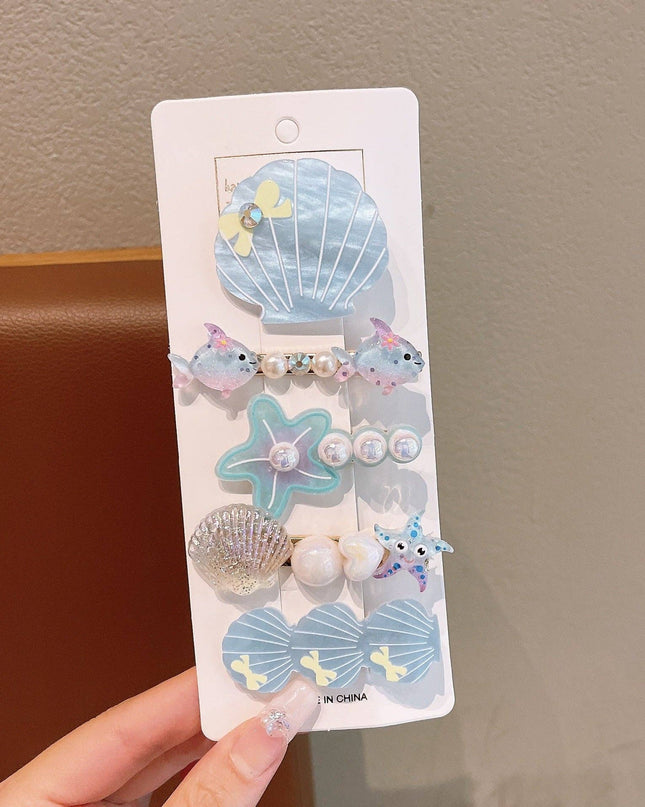 Mermaid Starfish Shell Glitter Hair Clip Set