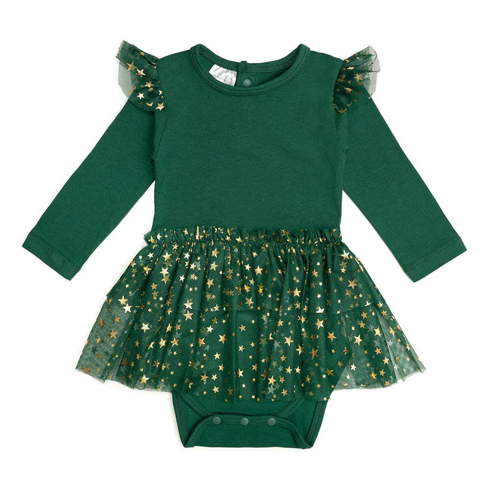 Emerald Green Shimmer Christmas Long Sleeve Tutu Bodysuit