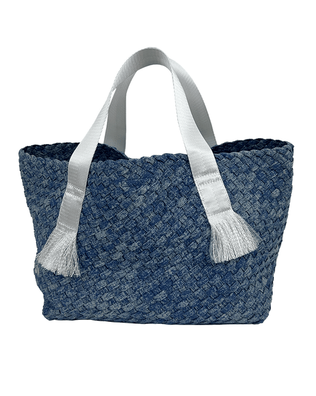 Daria Large Woven Denim Tote w/ Contrast Handles w/ Crossbody Strap