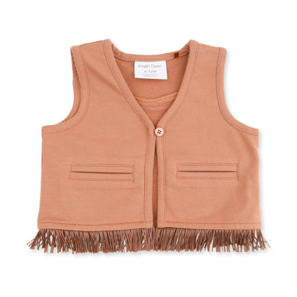 Solid Mocha Mousse Western Fringe Vest