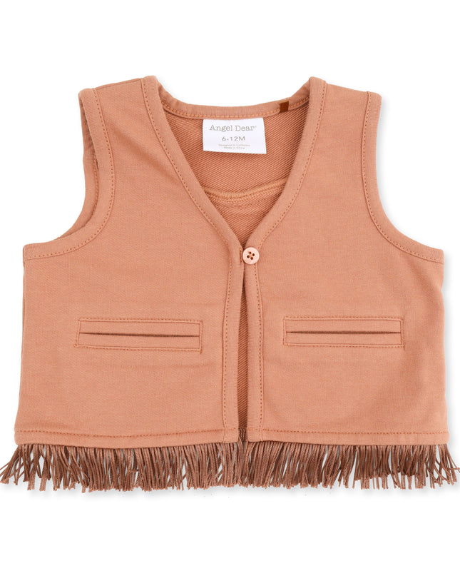 Solid Mocha Mousse Western Fringe Vest