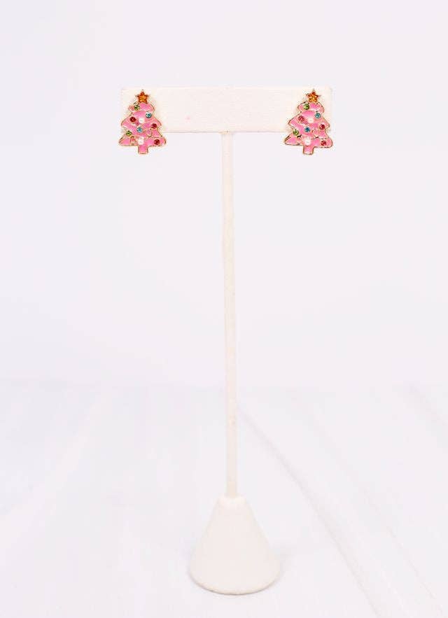 Frost Embellished Tree Stud Earring PINK