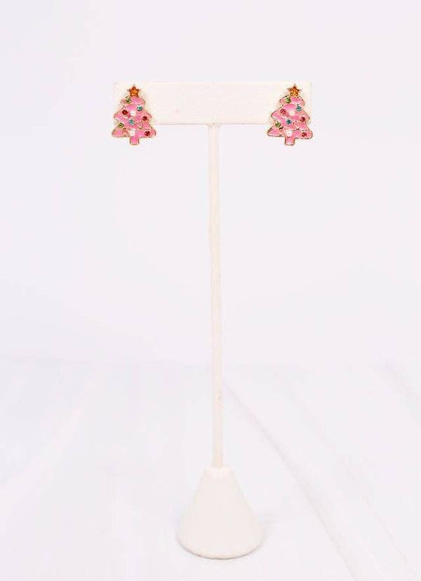 Frost Embellished Tree Stud Earring PINK