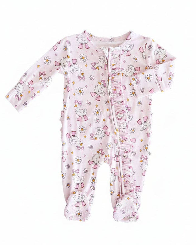 Silly Goose Ruffle Zipper Footie | Pink