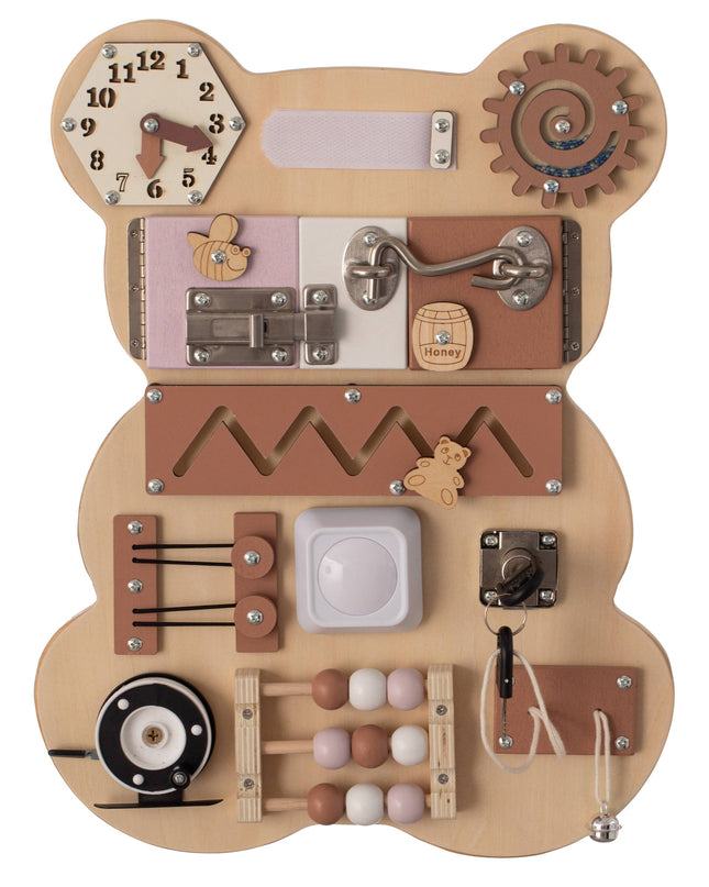 Wooden Sensory Bear Shaped Learning Toddler Busy Board