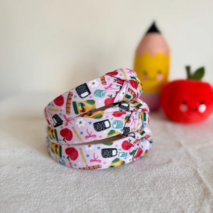 Handmade Pink School Supplies Top Knot Headband