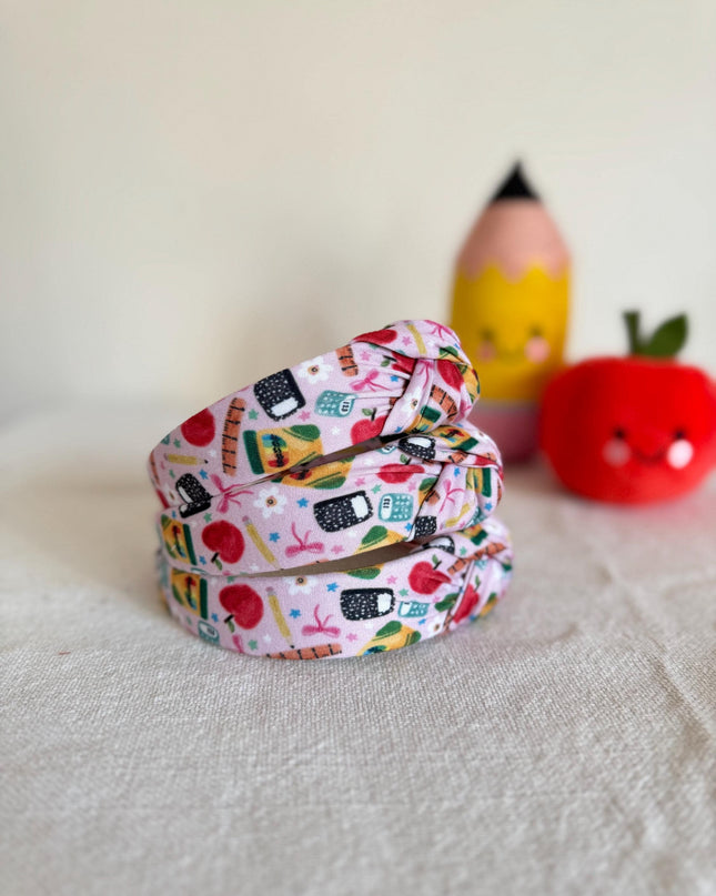 Handmade Pink School Supplies Top Knot Headband