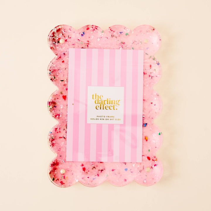 Rectangle Scalloped Acrylic Frame - Confetti Pink