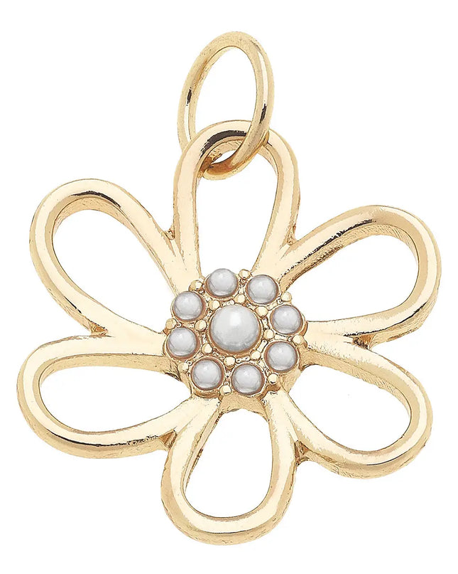 Pearl Studded Open Flower Charm in Shiny Gold