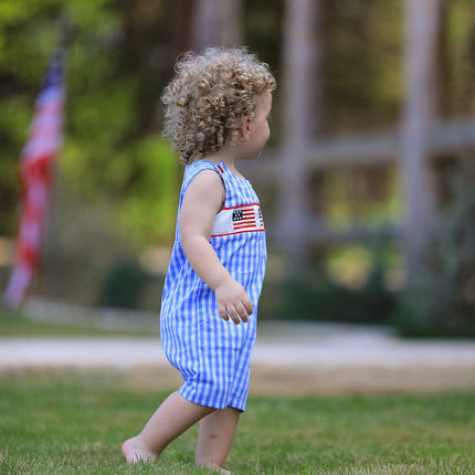 4th of july Flag Embroidery Smocking Boys Romper