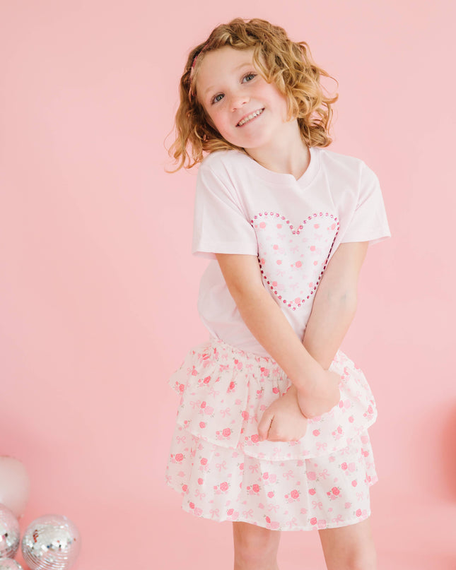 Dainty Rose Pearl Heart Patch Short Sleeve T-Shirt