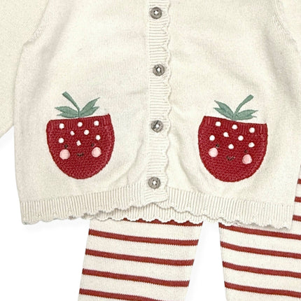 Strawberry Embroidered Pocket Baby Cardigan & Pants