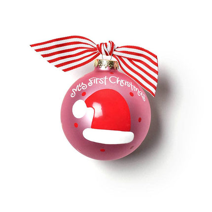 Pink My First Christmas Hat Glass Ornament