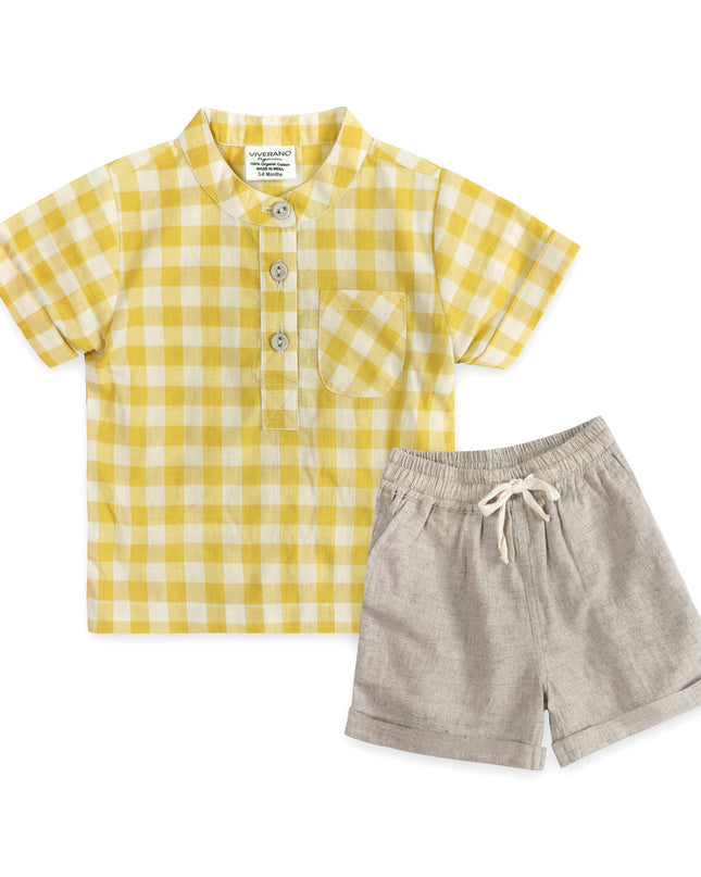 Aiden Gingham Baby Shirt + Linen shorts (Organic)