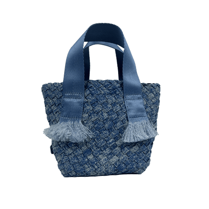 Dora Small Woven Denim Tote w/ Crossbody Strap