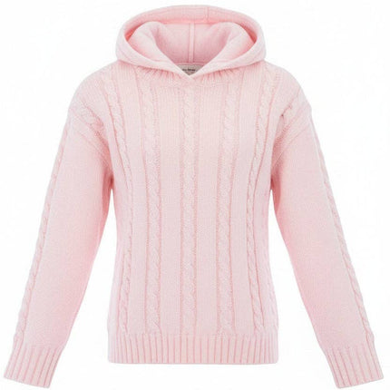 Personalized Pink Cable Knit Hooded Zip-Back Baby Sweater – 100% Cotton