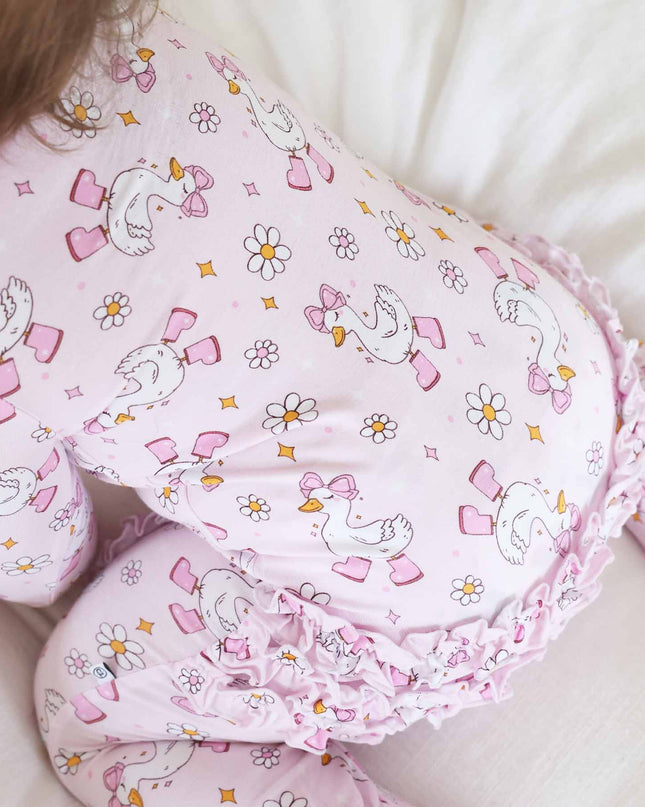 Silly Goose Ruffle Zipper Footie | Pink