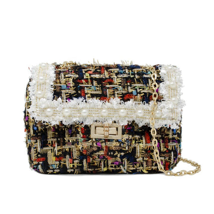 Classic Tweed Handbag with Pearls - White, additional view