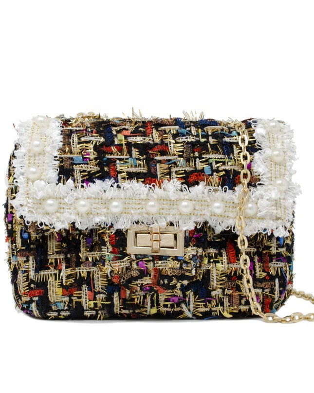 Classic Tweed Handbag with Pearls - White, additional view