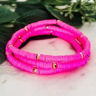 Rubber Disc Bracelet With Gold Details-Blue or Fuchsia