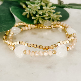 2-Strand Beaded Bracelet Set w/Rose Quartz Heart Beads