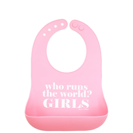 Who Runs the World Wonder Bib — fun baby bib, baby shower gift