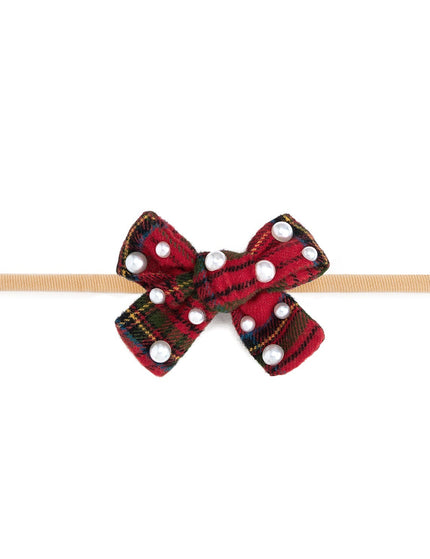 Christmas Tartan Pearl Bow Baby Headband