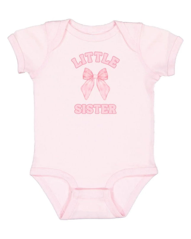 Little Sister Bow Short Sleeve Romper - Pink Ballet