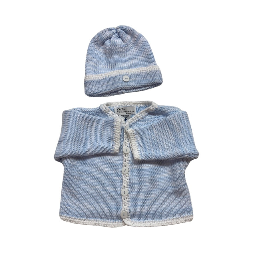 Blue/White Tweed Cotton Sweater and Hat