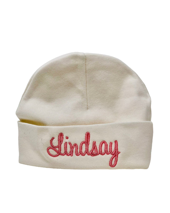 Personalized baby take me home hat — embroidered name, hospital and newborn gift