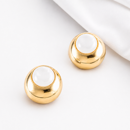 Gold & White Dome Stud Earrings | Elegant Statement Earrings
