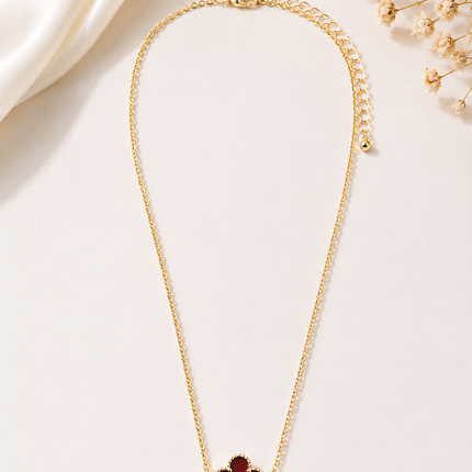 Gold Red Clover Pendant Necklace | Elegant Minimalist Necklace