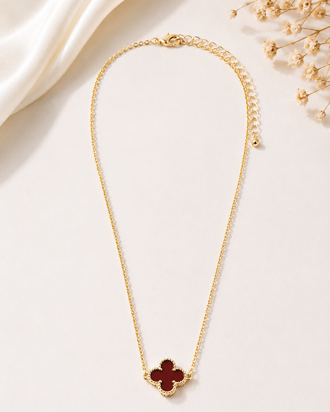 Gold Red Clover Pendant Necklace | Elegant Minimalist Necklace